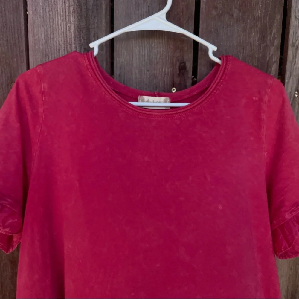 Altar'd State Ruffled Hem Short Sleeve Pink Top.  Size Large - Picture 4 of 15